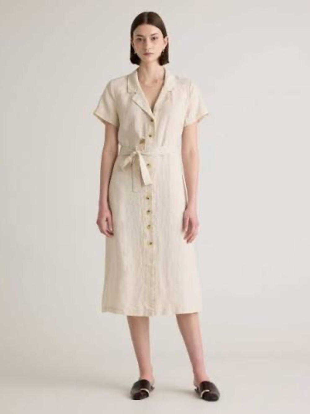 100% European Linen Button Front Dress in Sand